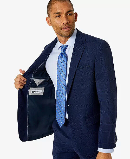 BAR III Men's Skinny-Fit Suit Jacket 40R Blue Plaid Sport Coat