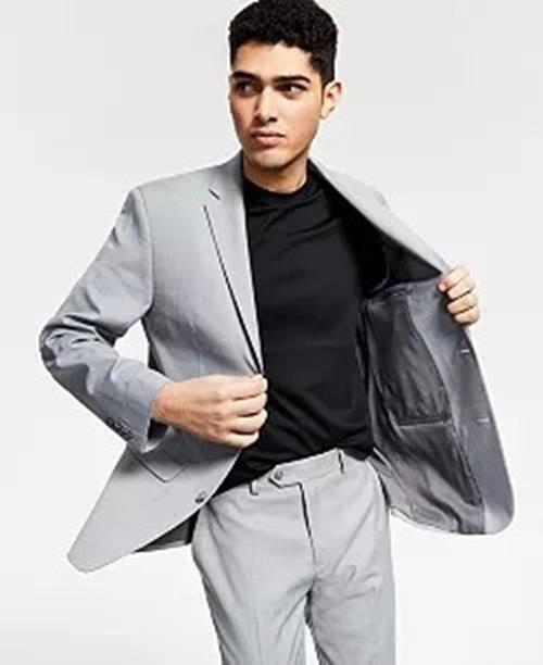 BAR III Men's Slim-Fit Sharkskin Suit Jacket Light Grey 44R / 2 Button