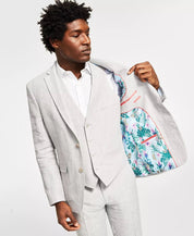 Bar III Men's Slim-Fit Textured Linen Suit Jacket 44R Light Grey Two Button