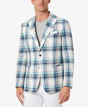 Tallia Men's Slim-Fit Multicolor Plaid Blazer 46L Blue Multi