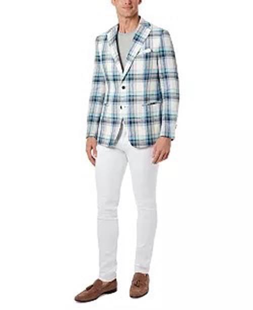 Tallia Men's Slim-Fit Multicolor Plaid Blazer 46L Blue Multi