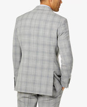 TALLIA Men's Suit Jacket Light Grey / Blue Plaid 40R Slim-Fit Wool