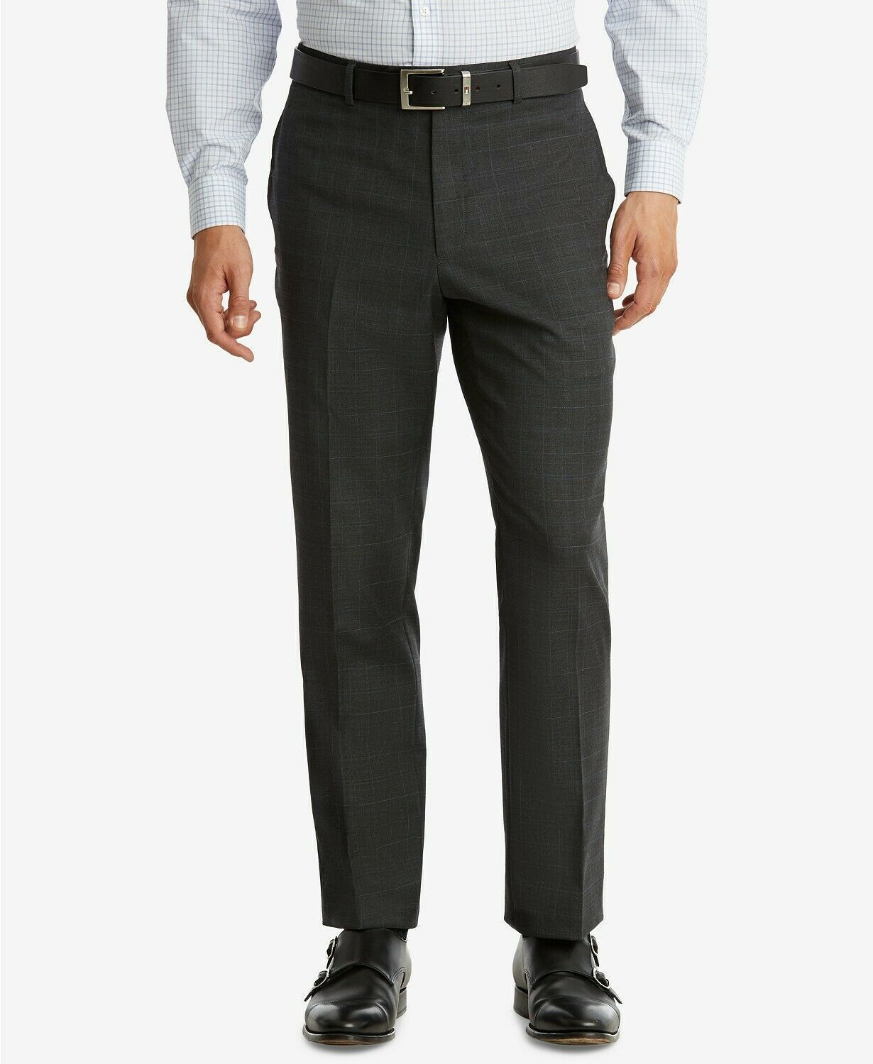 Tommy Hilfiger Mens Modern-Fit Performance Plaid Dress Pants 40 x 32 Grey