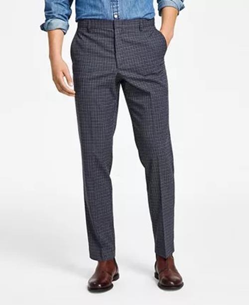 TOMMY HILFIGER Men's Pants 36 X 32 Blue Modern-Fit TH Check Plaid Grey Blue
