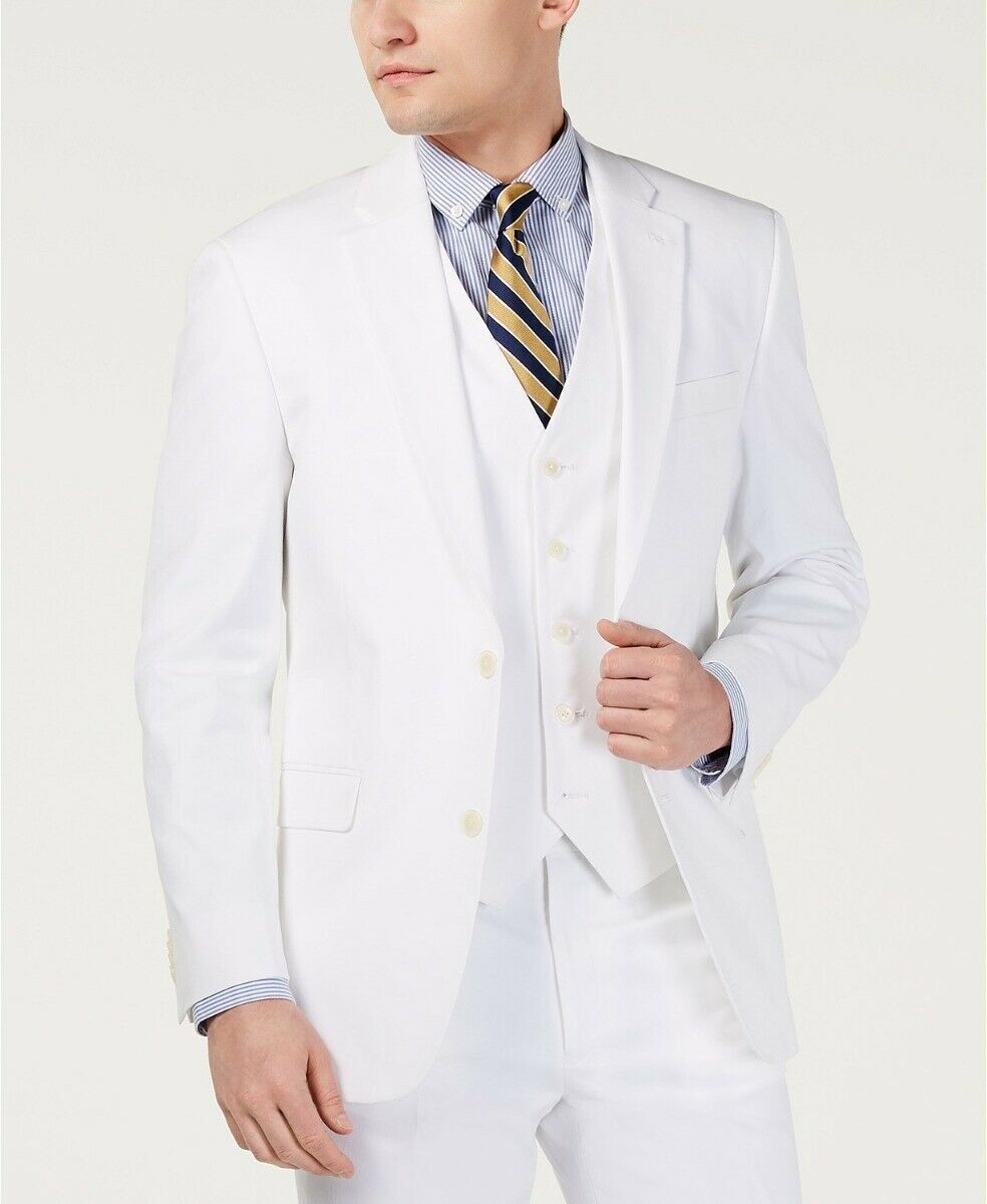Tommy Hilfiger Modern-Fit THFlex Stretch Solid White Suit Jacket 42S Cotton