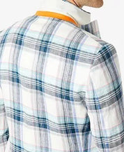 TALLIA Men's Slim-Fit Multicolor Plaid Blazer Blue 44R Sport Coat Linen 2 Button