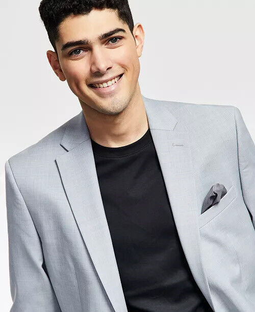 BAR III Men's Suit Jacket Solid Light Grey 46L Slim-Fit Sharkskin 2 Button