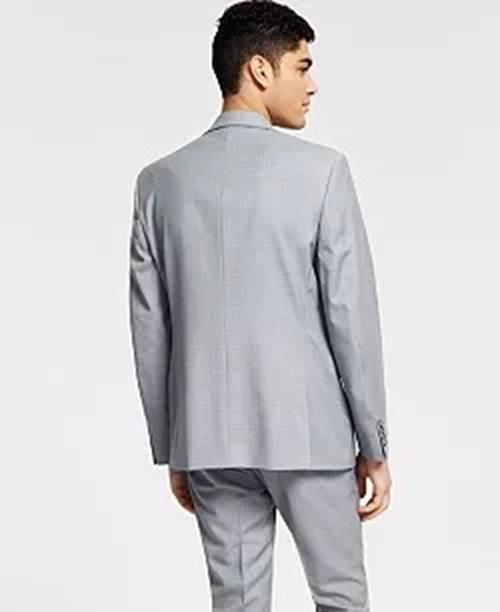 BAR III Men's Suit Jacket Solid Light Grey 46L Slim-Fit Sharkskin 2 Button