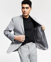 BAR III Men's Suit Jacket Solid Light Grey 46L Slim-Fit Sharkskin 2 Button