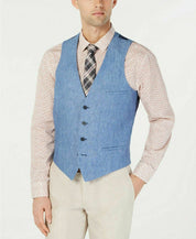 Bar III Men's Slim-Fit Chambray Linen Blue Suit Vest XL