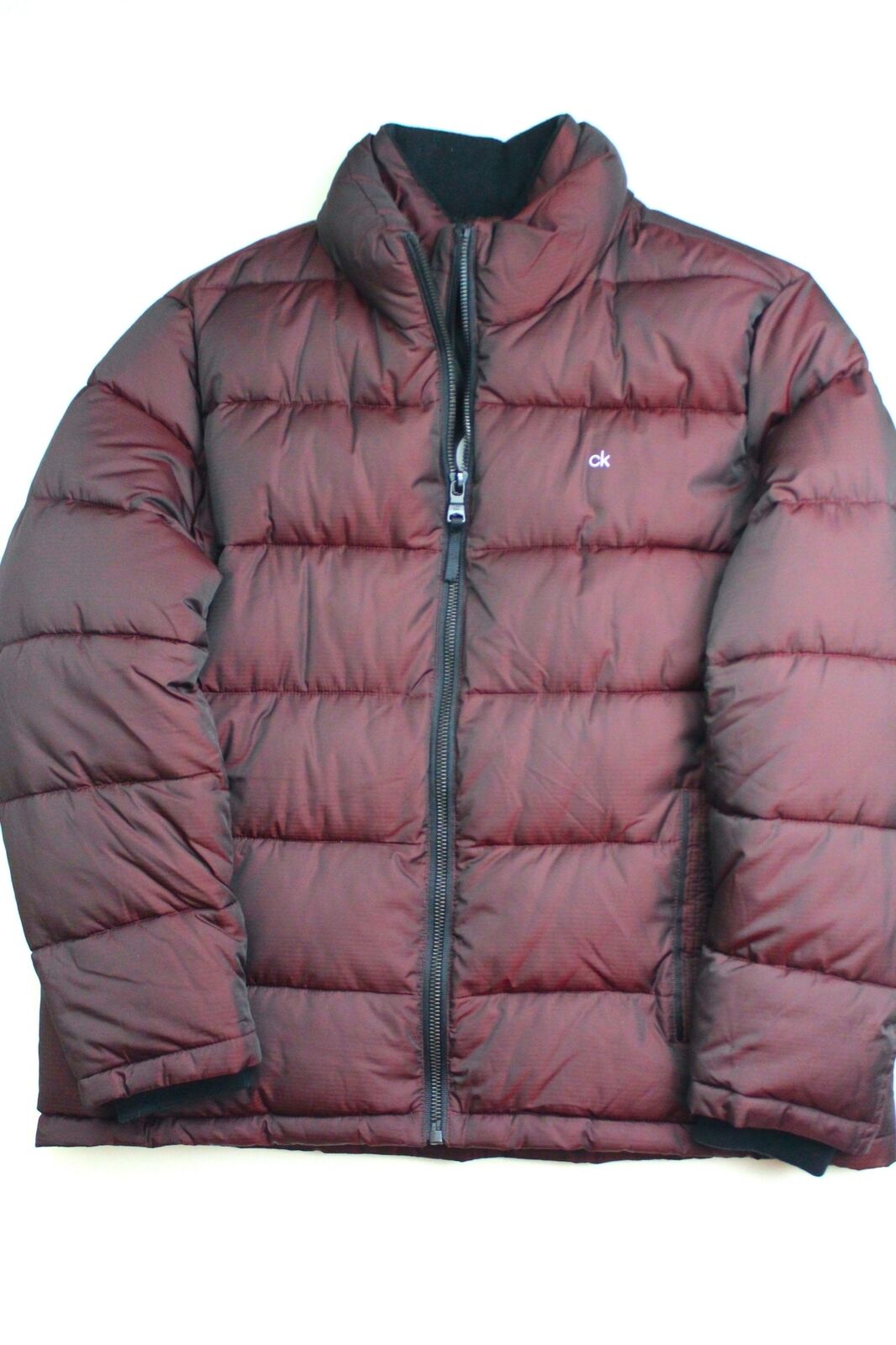Calvin Klein Men's Classic Puffer With Set In Bib Detail Large Dark Red Merlot
