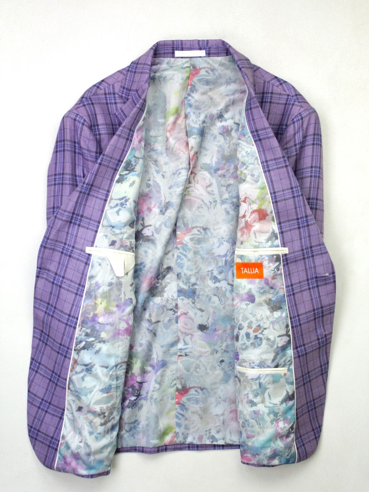 Tallia Mens Slim Fit Linen Sport Coat Blazer 38R Purple Plaid