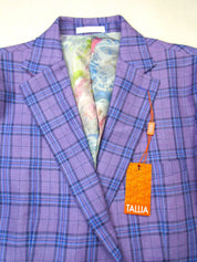 Tallia Mens Slim Fit Linen Sport Coat Blazer 38R Purple Plaid
