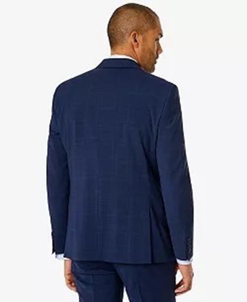 BAR III Men's Skinny-Fit Suit Jacket 44R Blue Plaid Sport Coat / 2 Button