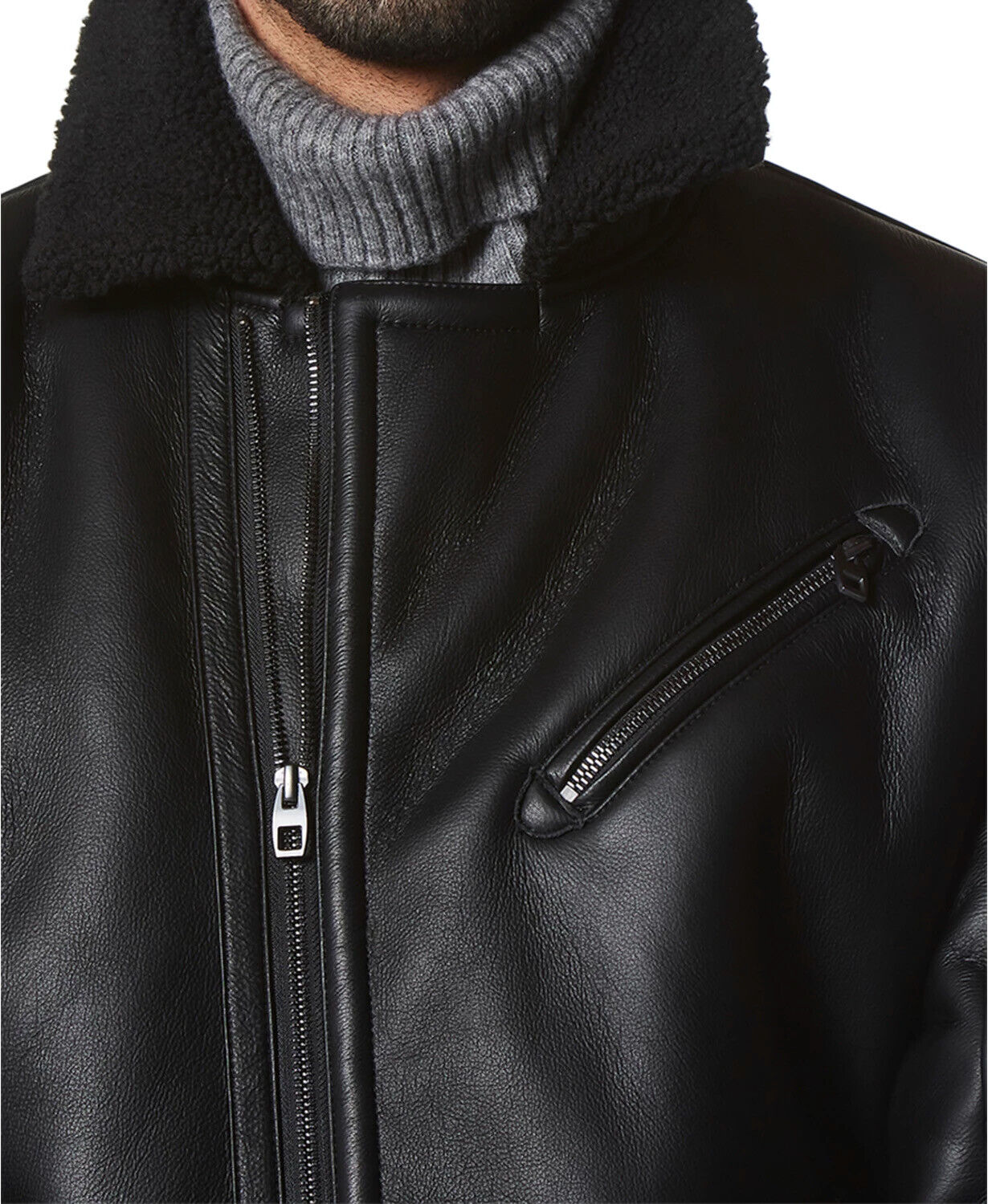 Marc New York Men's Asymmetrical Moto Jacket Faux-Shearling Collar Black XL