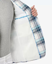 TALLIA Men's Slim-Fit Multicolor Plaid Blazer Blue 42R Sport Coat Linen