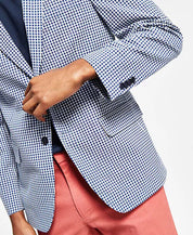 TOMMY HILFIGER Men's Blazer 42L Blue White Modern-Fit Stretch Seersucker Check