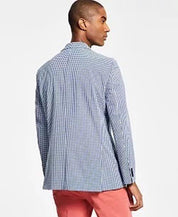 TOMMY HILFIGER Men's Blazer 42L Blue White Modern-Fit Stretch Seersucker Check