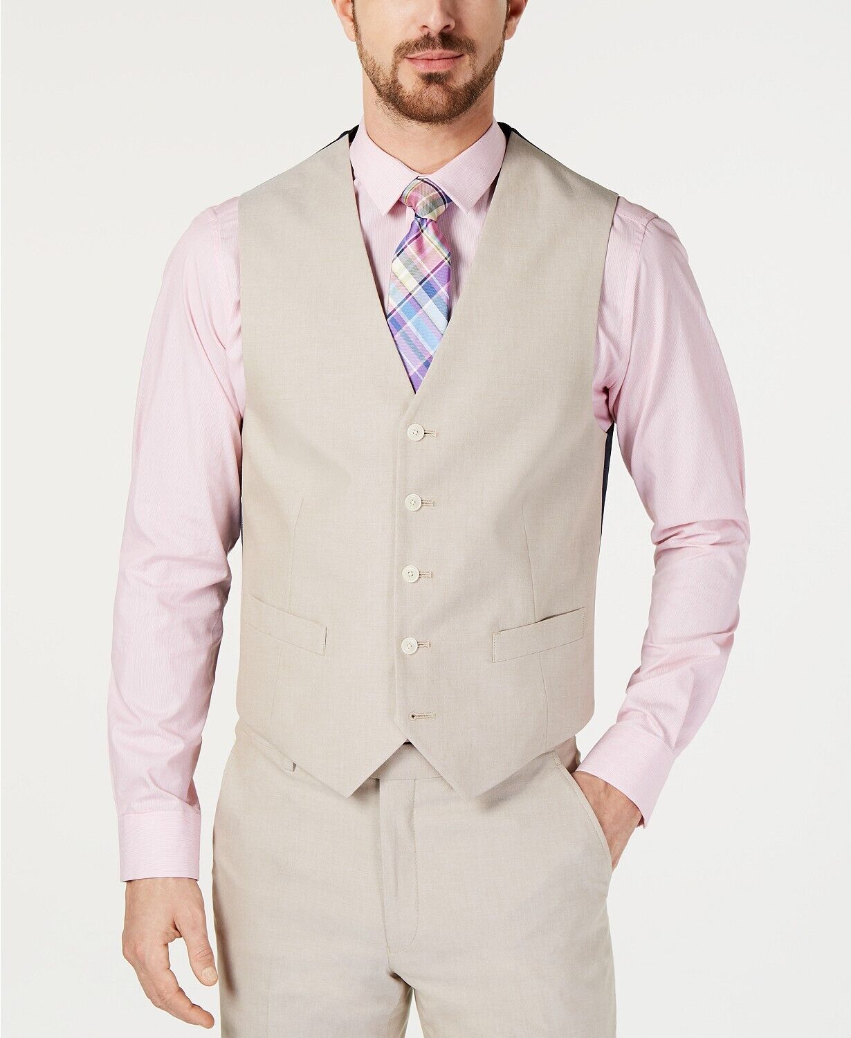 Tommy Hilfiger Men's Suit Vest Small Tan Modern-Fit Flex Stretch Solid