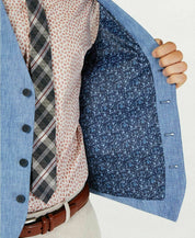 Bar III Men's Slim-Fit Chambray Linen Blue Suit Vest Medium