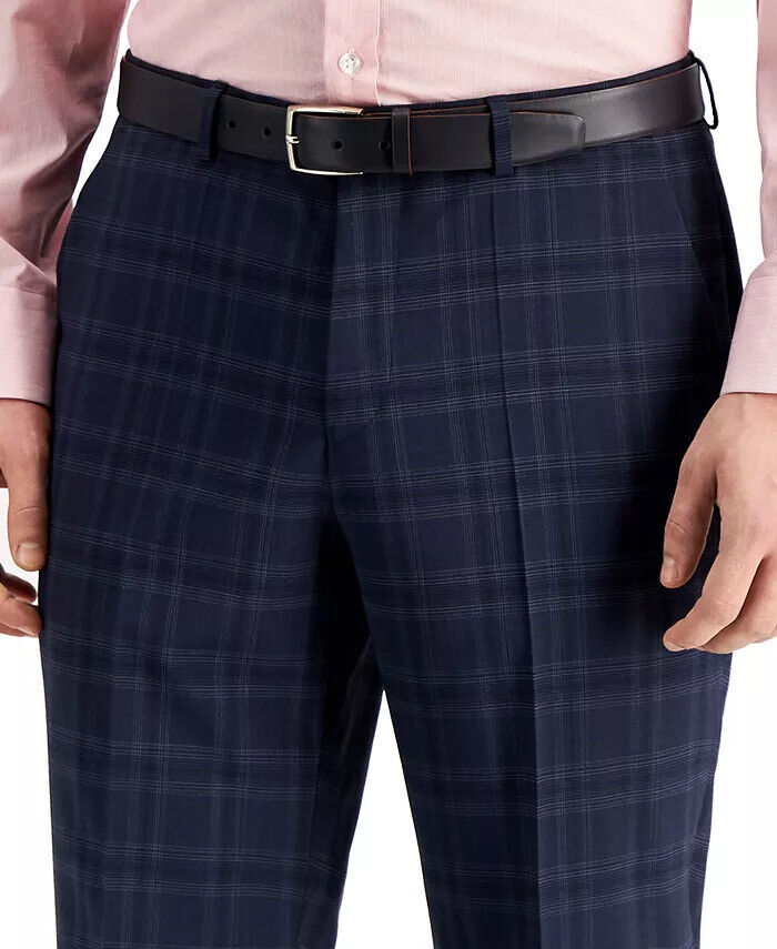 Hugo Boss Men Slim fit Dress Pants 32 / 32 Navy Blue Plaid