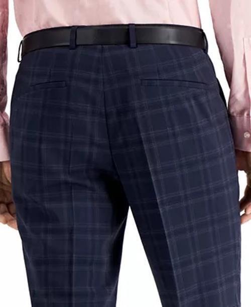 Hugo Boss Men Slim fit Dress Pants 32 / 32 Navy Blue Plaid