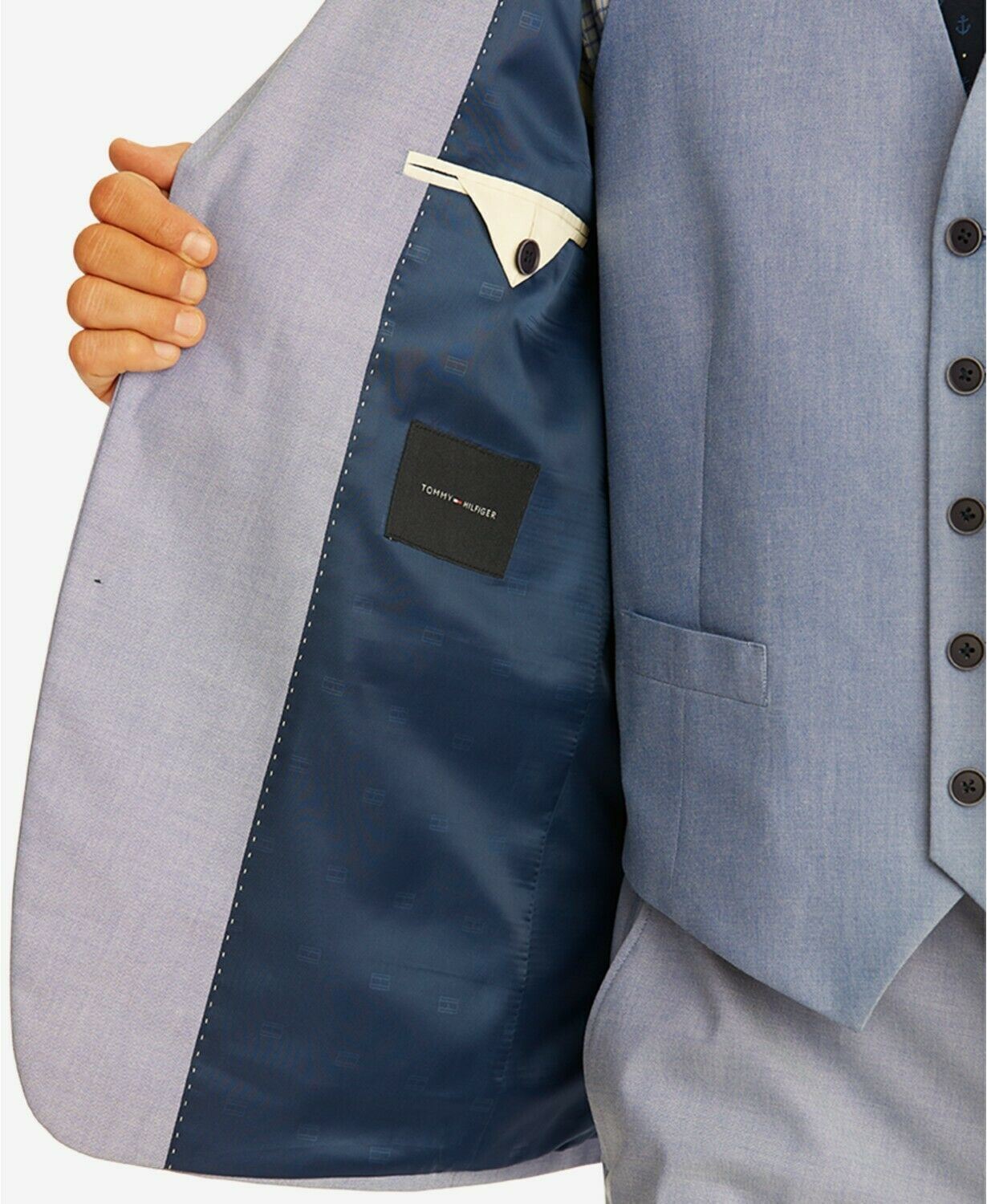 Tommy Hilfiger Modern-Fit Stretch Blue Chambray Suit Jacket 46R