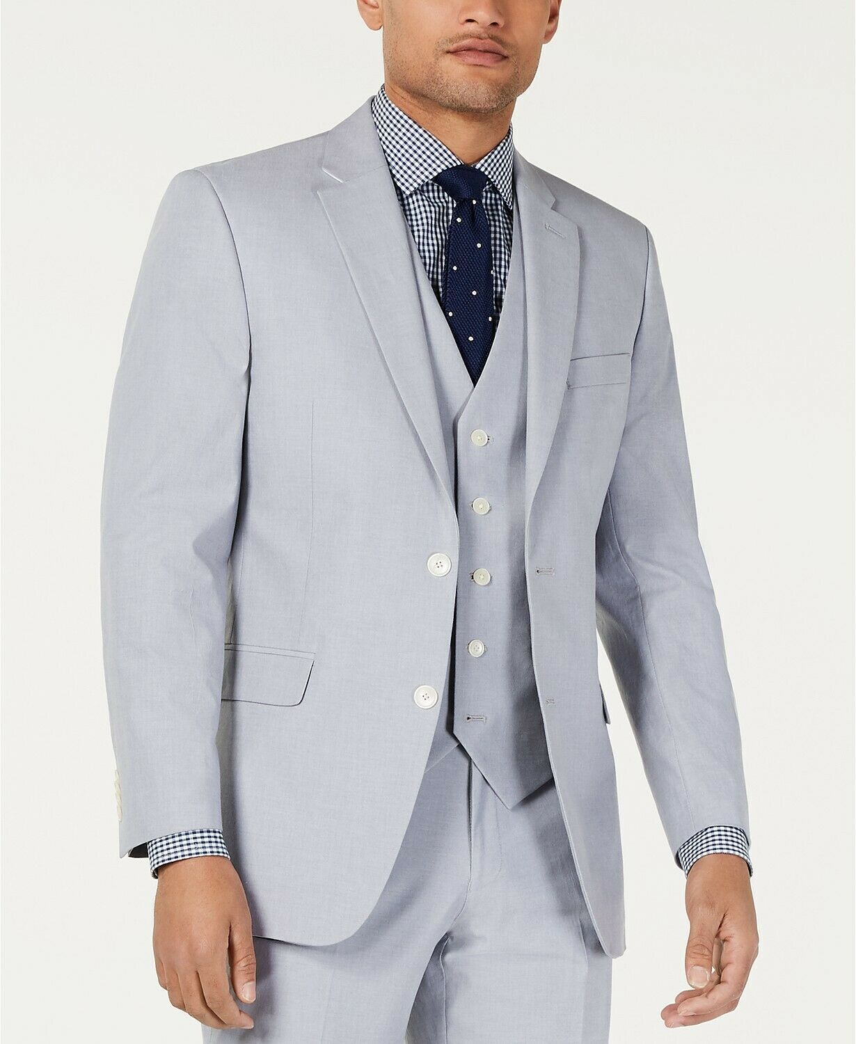 Tommy Hilfiger Modern-Fit Stretch Light Gray Chambray 42L Suit Jacket