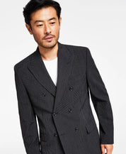 ALFANI Men's Slim-Fit Double-Breasted Pinstripe Suit Jacket 42L Black