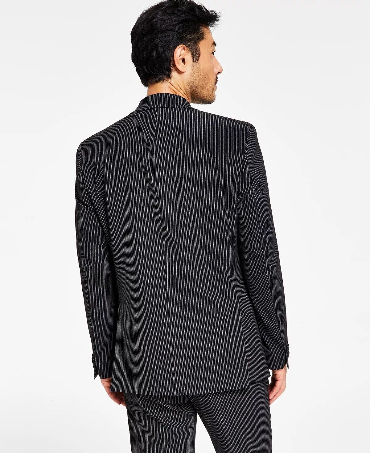 ALFANI Men's Slim-Fit Double-Breasted Pinstripe Suit Jacket 42L Black