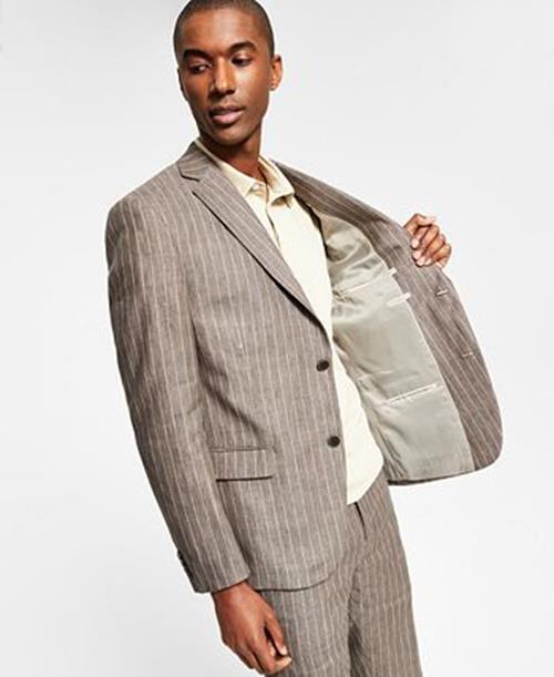 ALFANI Men's Slim-Fit Stripe Linen Suit Jacket 40S Brown