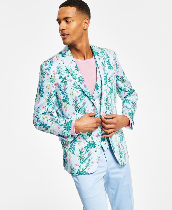 BAR III Men's Slim-Fit Floral-Print Suit Jacket 36R Blue Sport Coat