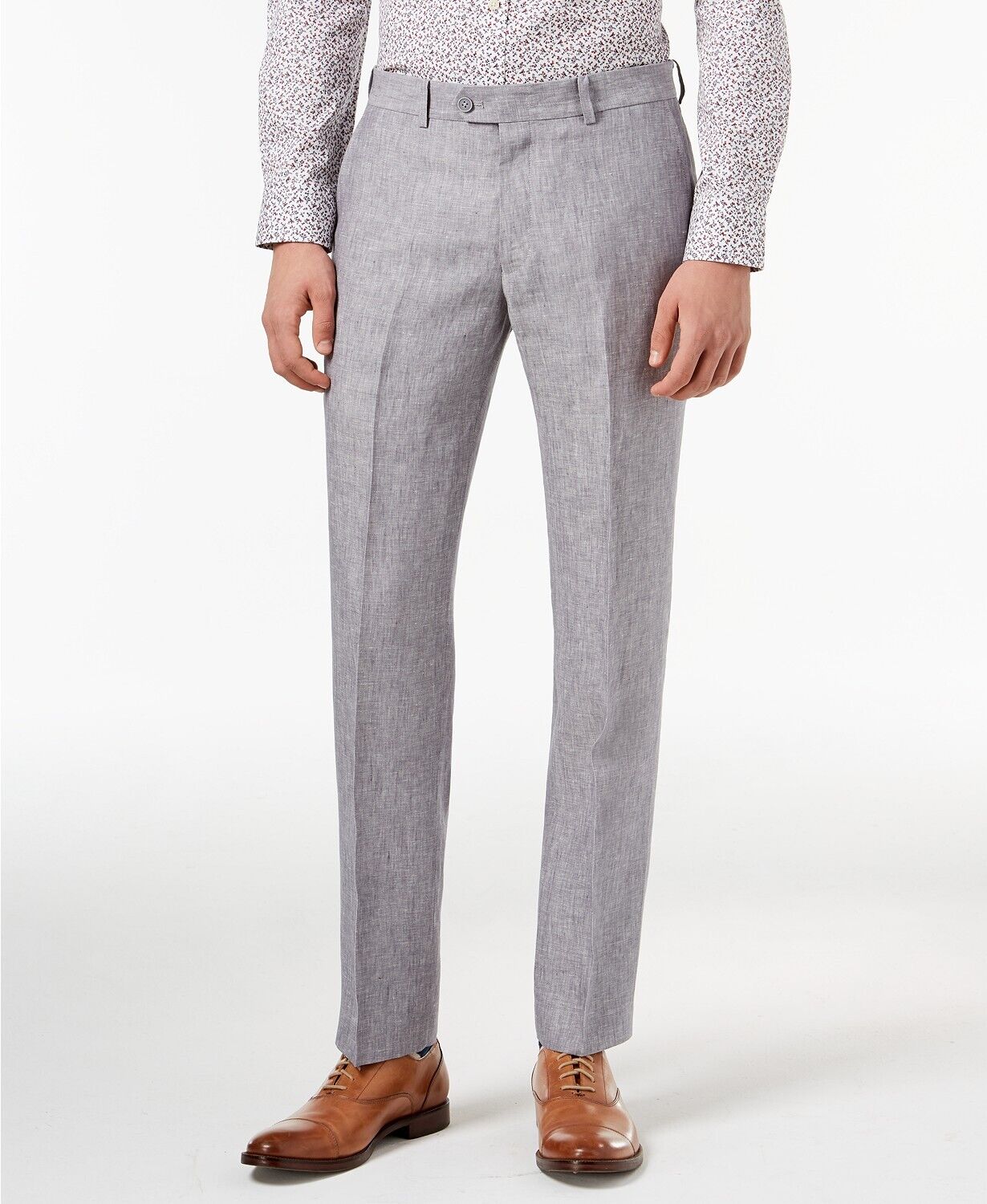Bar III Mens Light Gray Chambray Slim-Fit Pants 30 x 32 Grey LINEN Flat Front