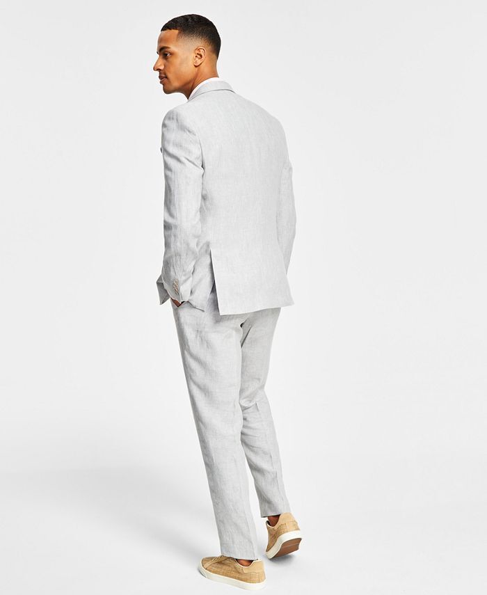 BAR III Men's Slim-Fit Textured Linen Suit Separate Jacket 40R Light Grey