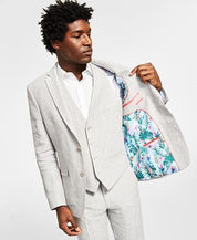 Bar III Mens Slim Fit Chambray Linen Suit Jacket Grey 40R