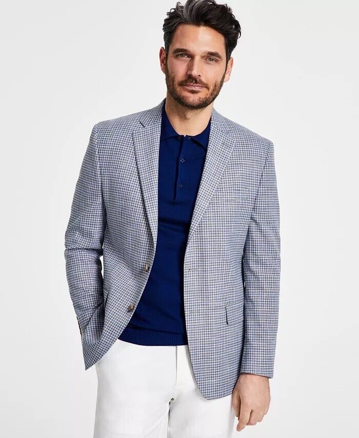LAUREN RALPH LAUREN Men's Sport Coat 44R Classic-Fit UltraFlex Grey Blue Check
