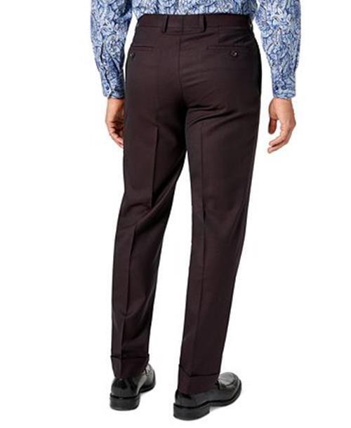TALLIA Men's Classic-Fit Wool Suit Pleated Dress Pants 32 x 32 Wine Burgundy