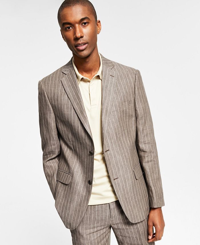 ALFANI Men's Slim-Fit Stripe Linen Suit Jacket 44L Brown