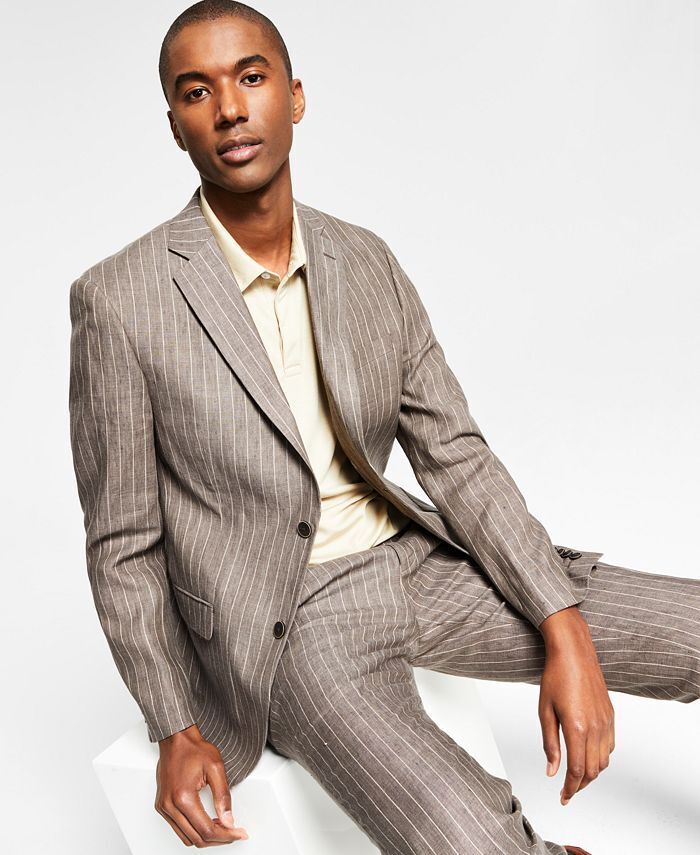 ALFANI Men's Slim-Fit Stripe Linen Suit Jacket 44L Brown