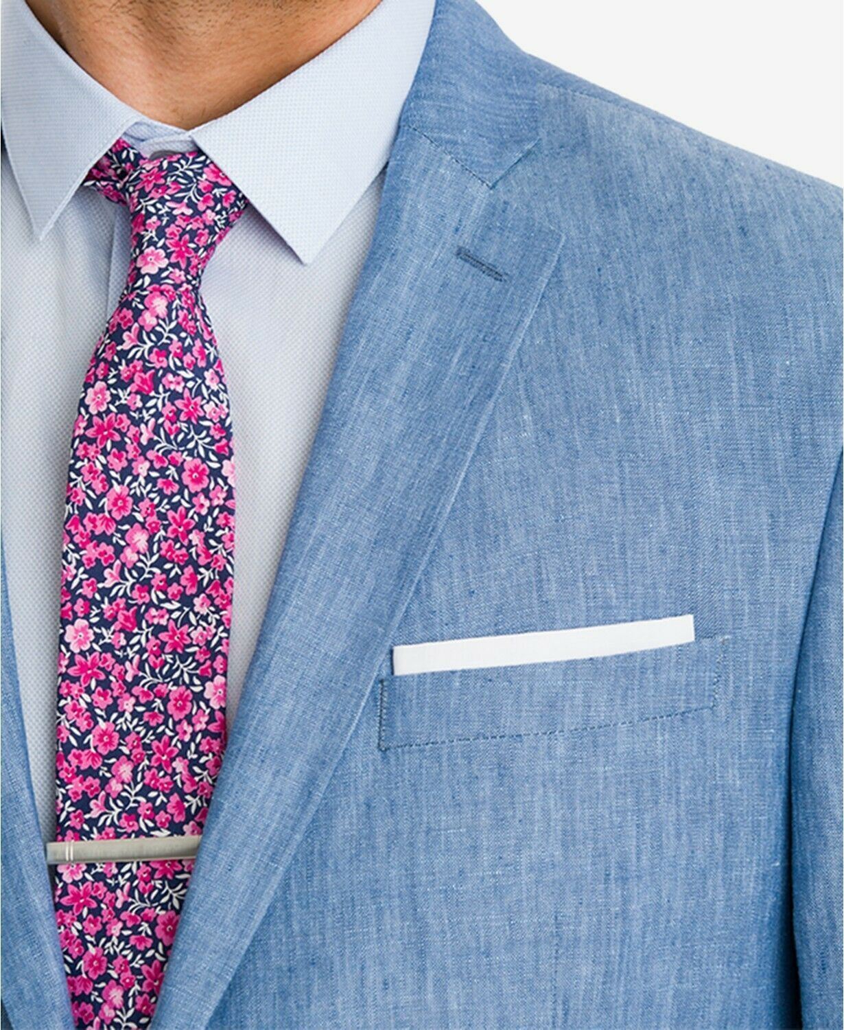 Bar III Men's Slim-Fit Blue Chambray Suit Jacket 36S Sport Coat LINEN