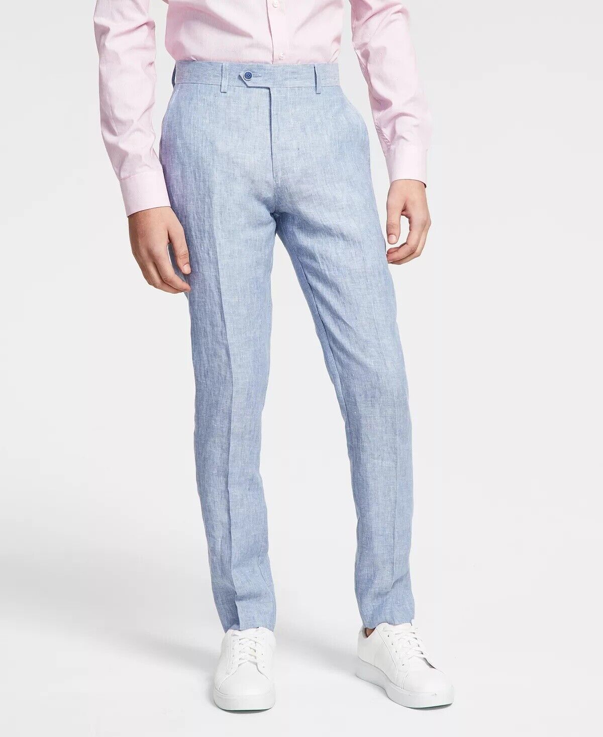 BAR III Men's Slim-Fit Textured Linen Suit Dress Pant Blue 32 X 34 Flat Pant
