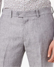 Bar III Light Gray Chambray Slim-Fit Pants 30 x 30 Grey LINEN Flat Front