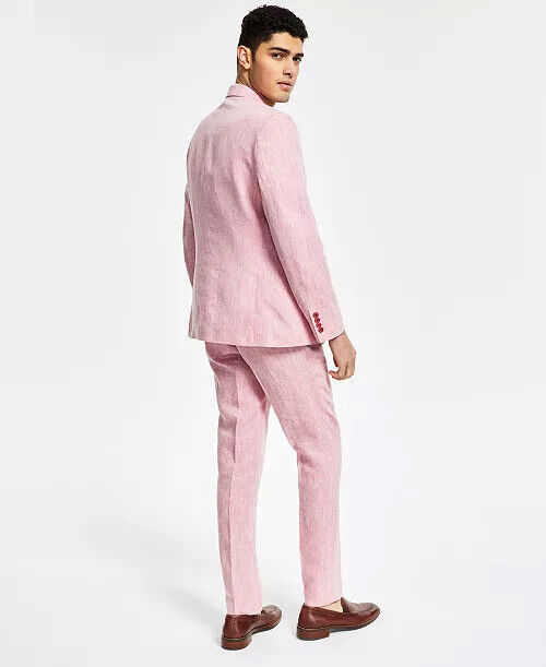 Bar III Men's Slim-Fit Lilac Linen Suit Jacket 40L Sport Coat Pink / 2 BUTTON