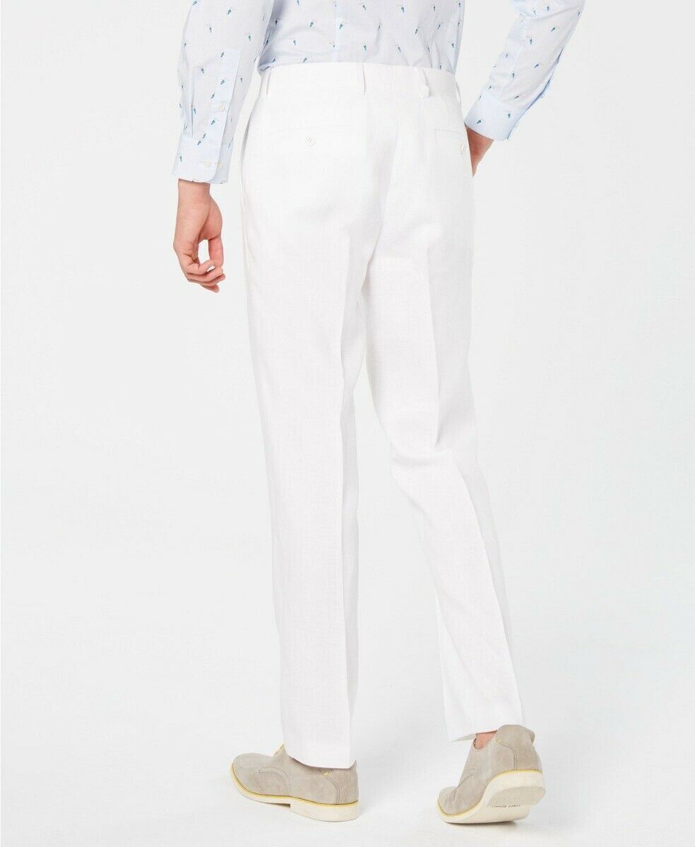 Bar III Men's Slim-Fit White LINEN Dress Pants 30 x 32 Flat Front
