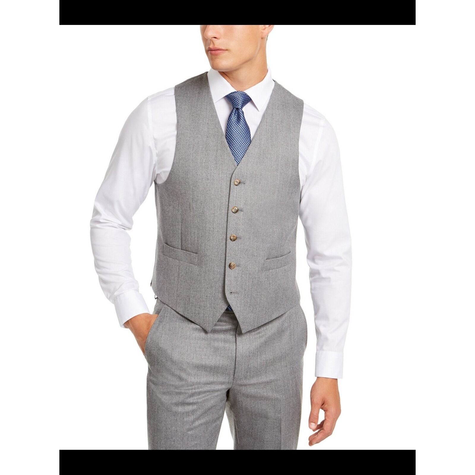 LAUREN RALPH LAUREN Mens Grey Regular Fit Button Suit Vest Small