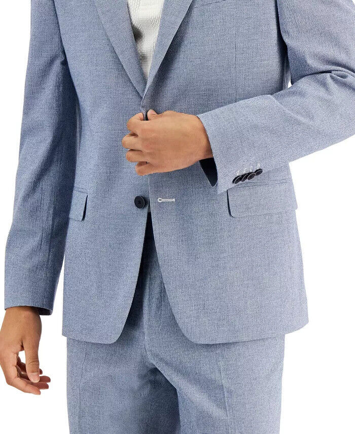 ALFANI Men's Slim-Fit Seersucker Check Suit Jacket Blue 36S / 2 Button