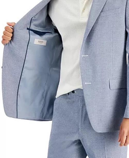 ALFANI Men's Slim-Fit Seersucker Check Suit Jacket Blue 36S / 2 Button