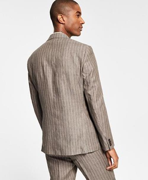 ALFANI Men's Slim-Fit Stripe Linen Suit Jacket 46R Brown