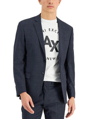 Armani Exchange Slim-Fit Wool Suit Separate Jacket 44R Navy Blue Windowpane
