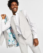 Bar III Mens Slim Fit Chambray Linen Suit Jacket Grey 40S